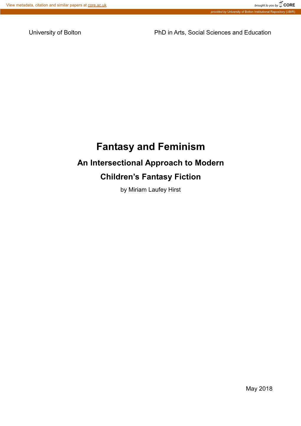 Fantasy and Feminism an Intersectional Approach to Modern
