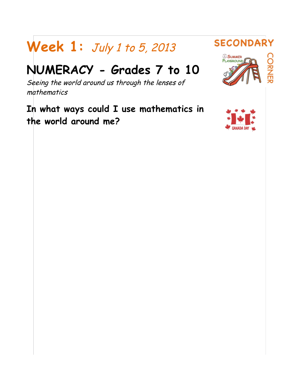 NUMERACY - Grades 7 to 10