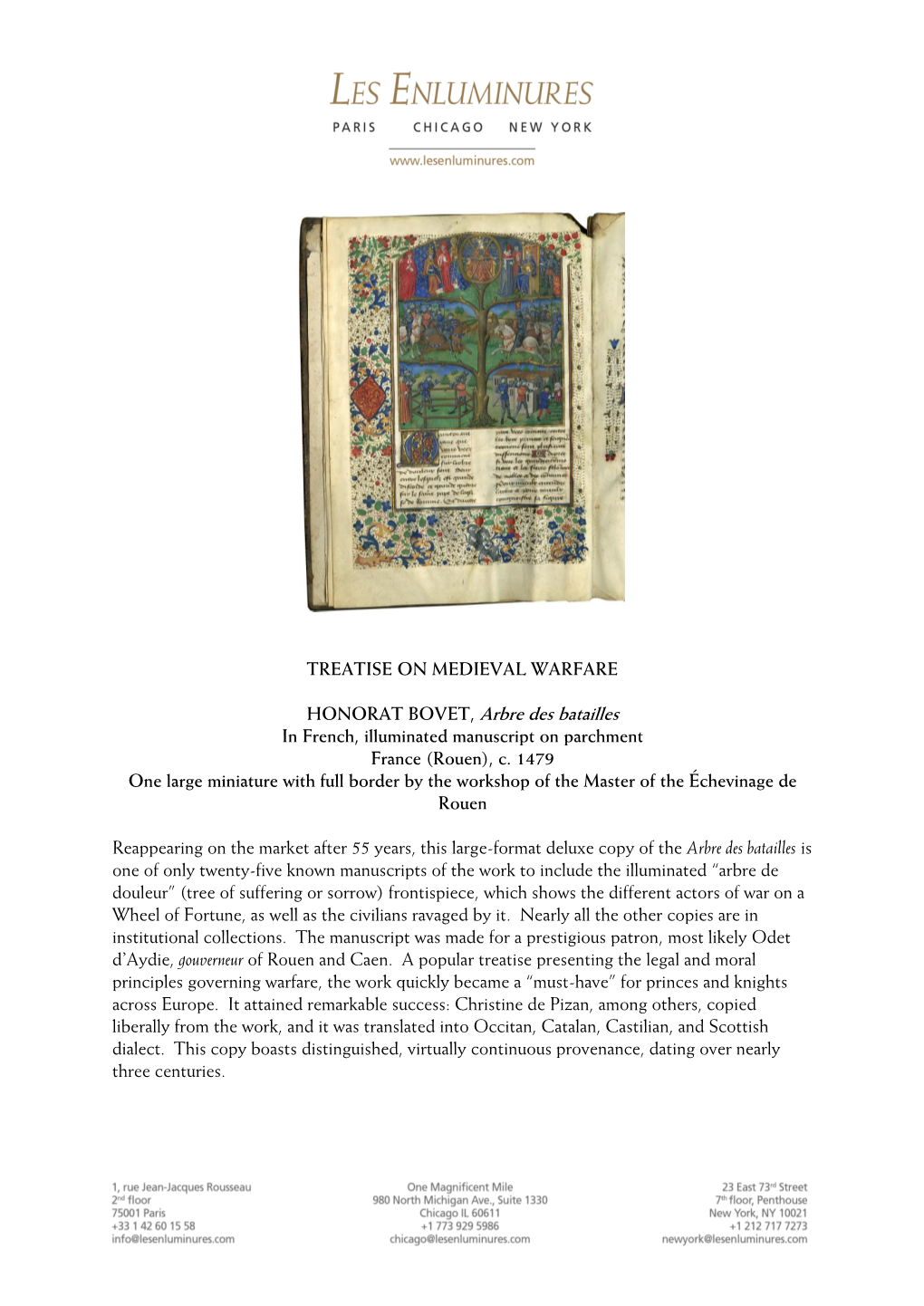 TREATISE on MEDIEVAL WARFARE HONORAT BOVET, Arbre Des