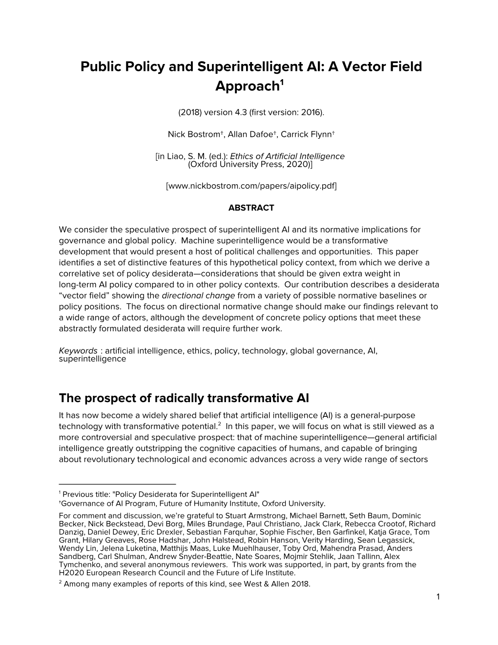 Policy Desiderata for Superintelligent AI: a Vector Field Approach