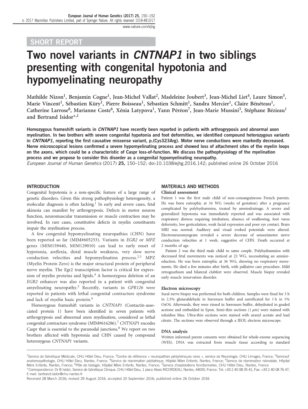 Two Novel Variants in CNTNAP1 in Two Siblings Presenting with Congenital Hypotonia and Hypomyelinating Neuropathy