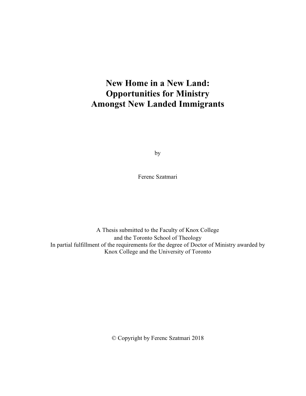 Opportunities for Ministry Amongst New Landed Immigrants