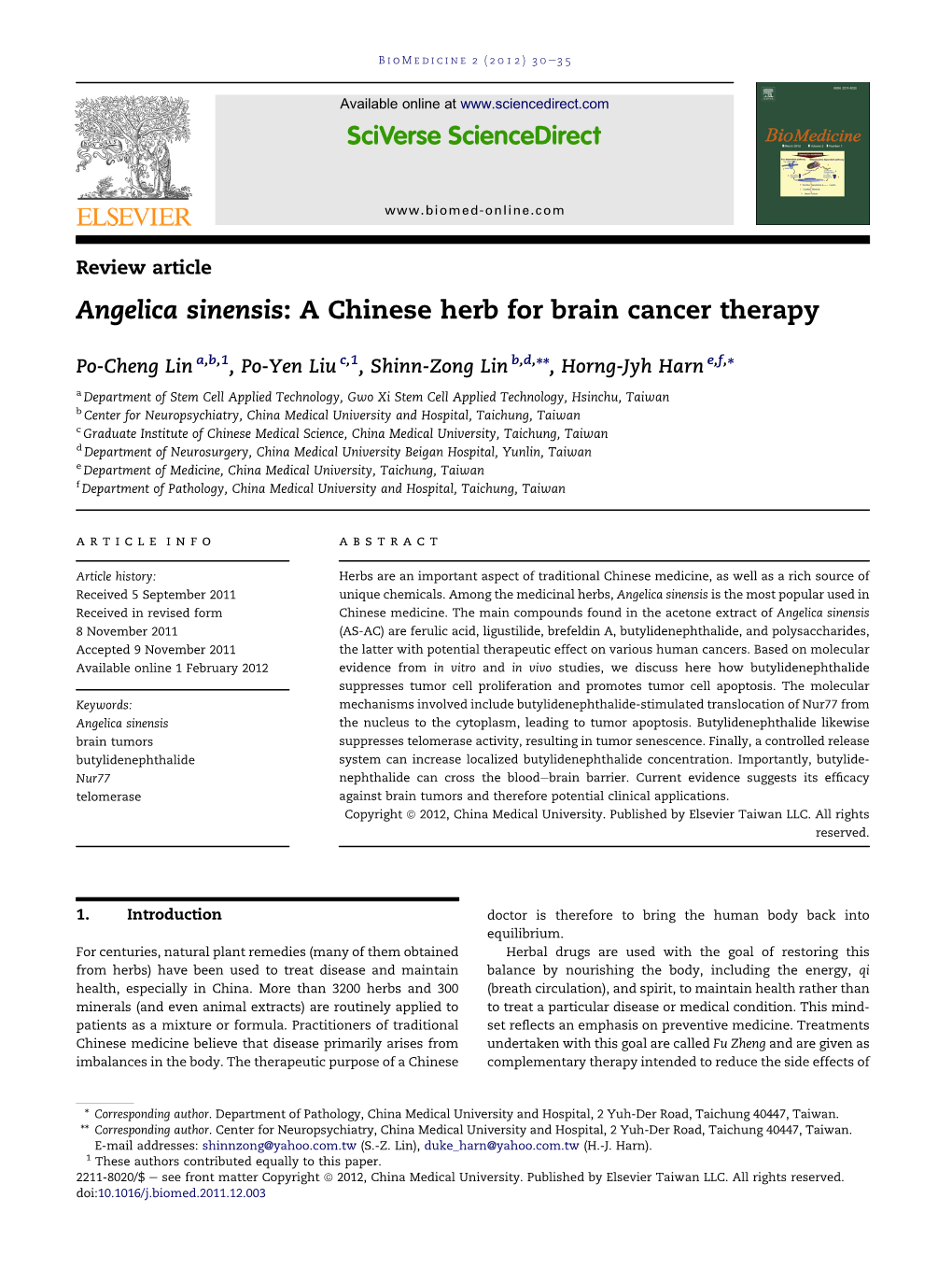 Angelica Sinensis: a Chinese Herb for Brain Cancer Therapy