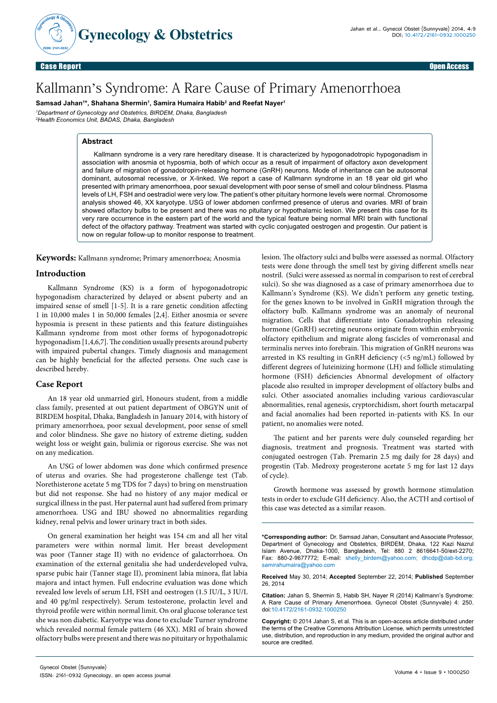 Kallmann's Syndrome: a Rare Cause of Primary Amenorrhoea