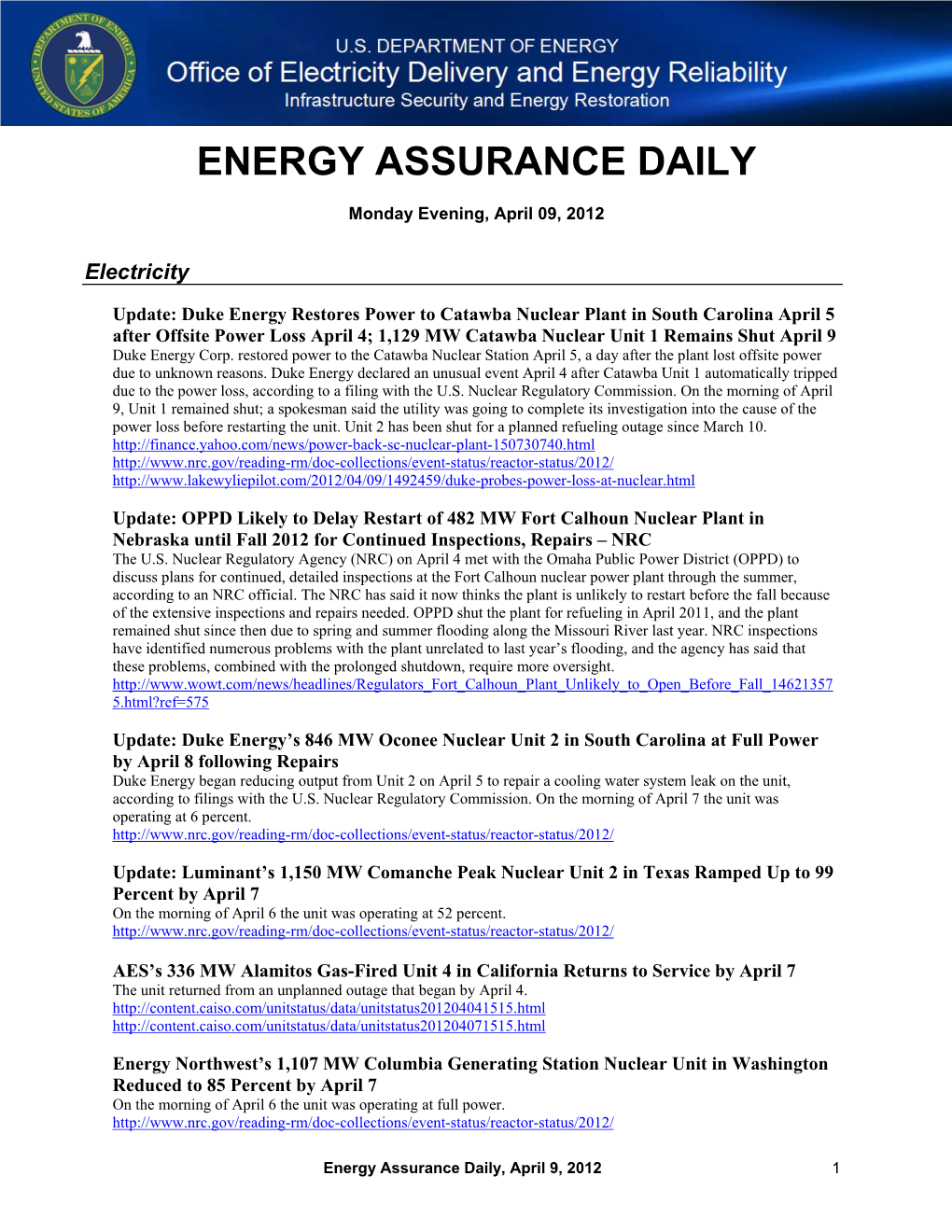 Energy Assurance Daily