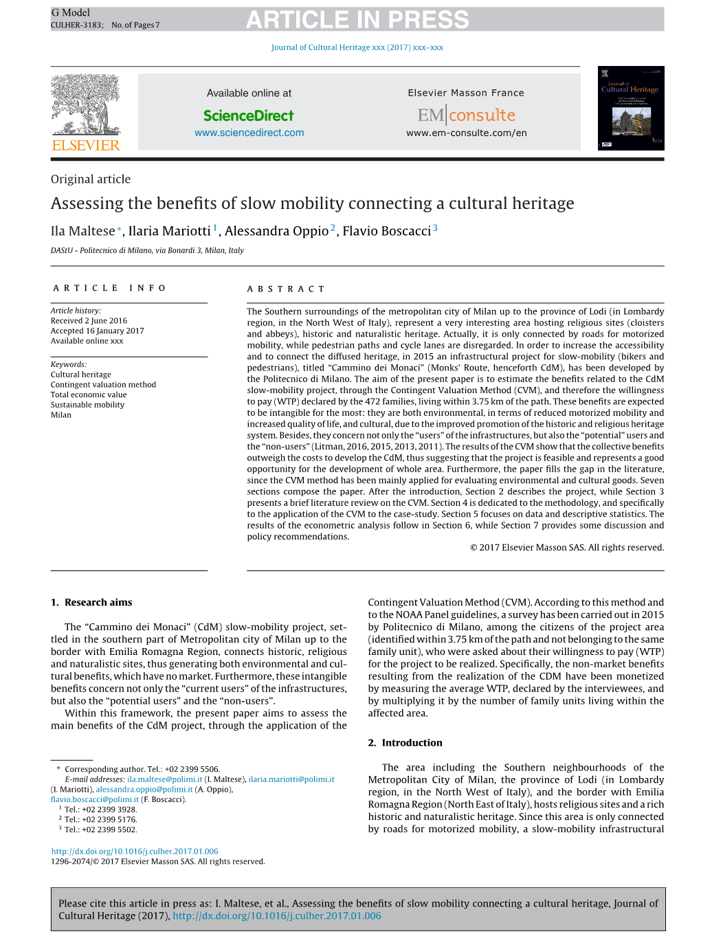 Assessing the Benefits of Slow Mobility Connecting a Cultural Heritage