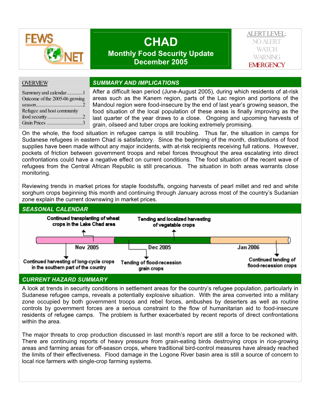 Chad Monthly Food Security Update, December 2005