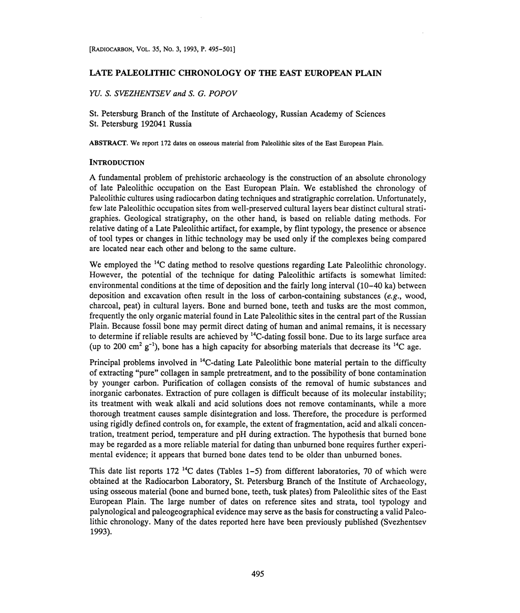 Late Paleolithic Chronology of the East European Plain