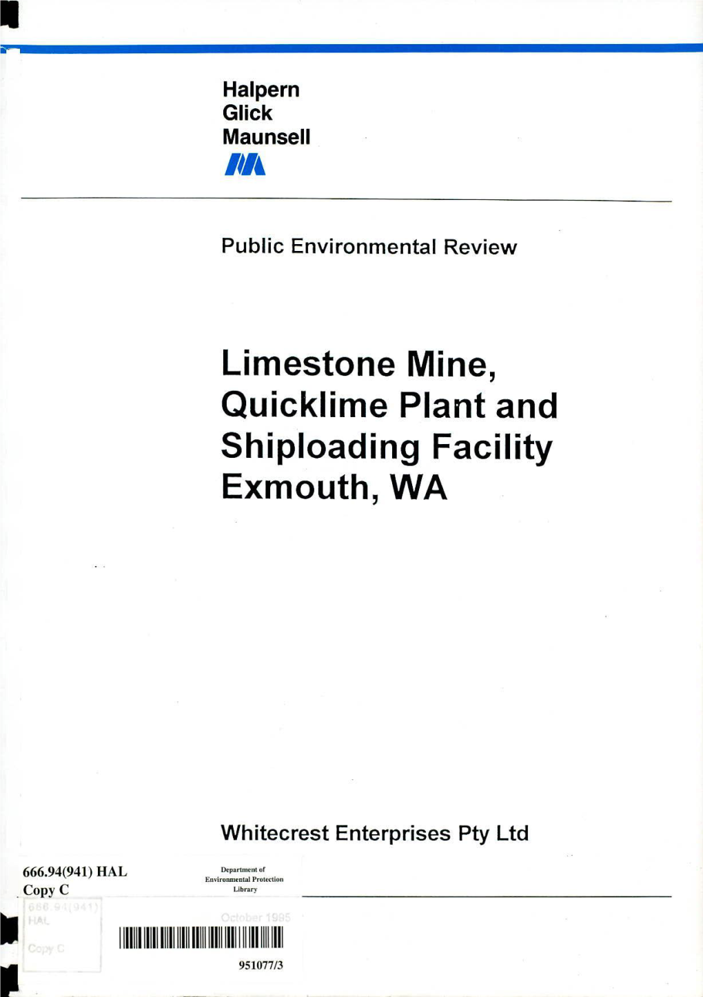 Limestone Mine, Quicklime Plant and Shiploading Facility Exmouth, WA