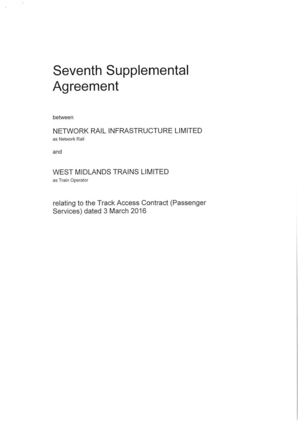 West Midlands Trains Limited 7Th Supplemental Agreement