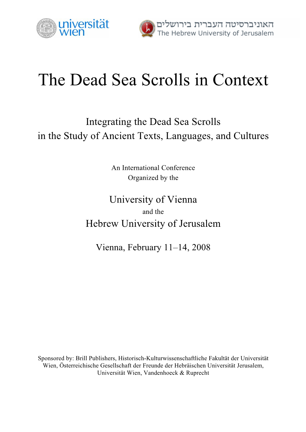 The Dead Sea Scrolls in Context