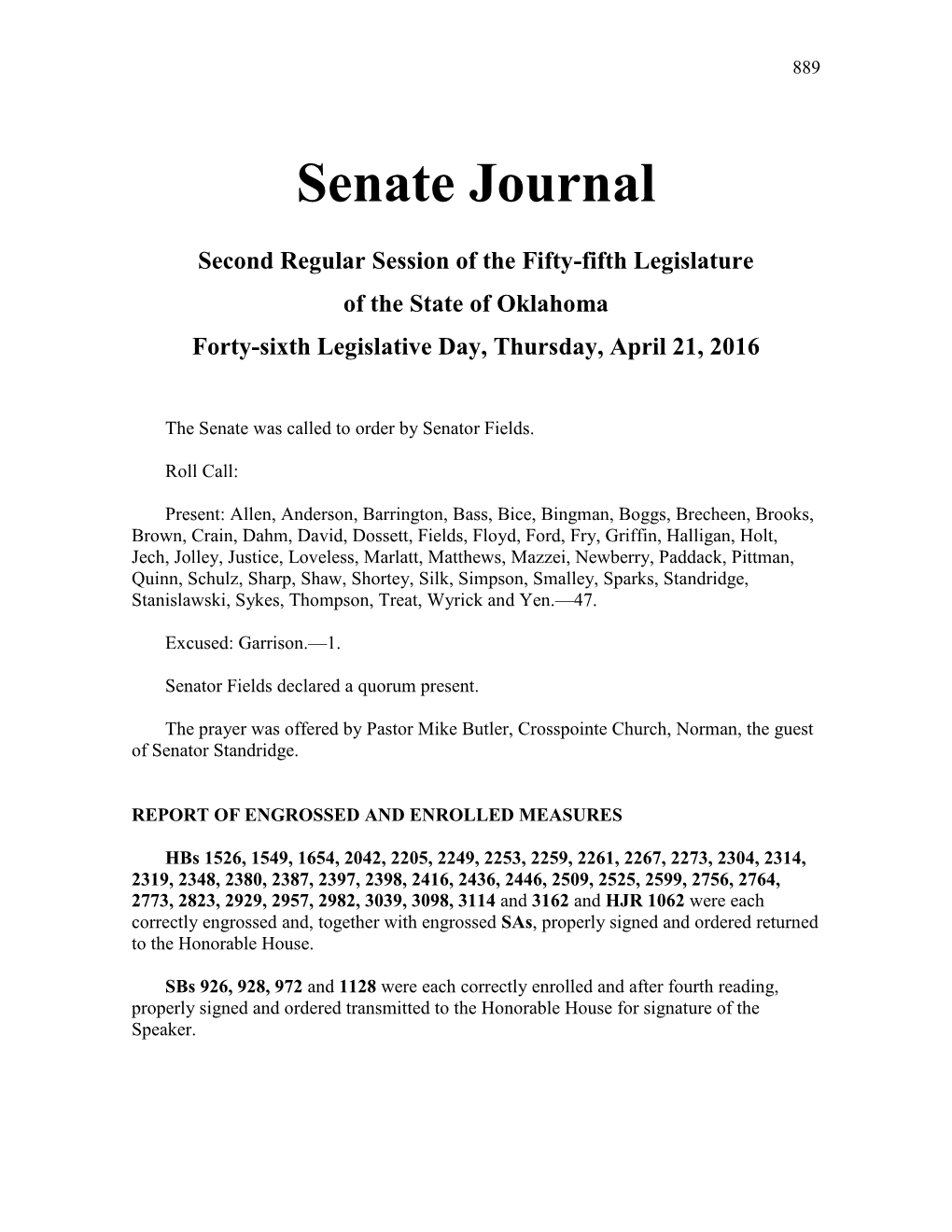 Senate Journal Apr 21, 2016