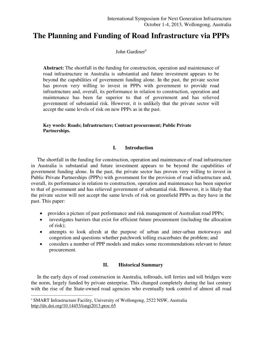 The Planning and Funding of Road Infrastructure Via Ppps