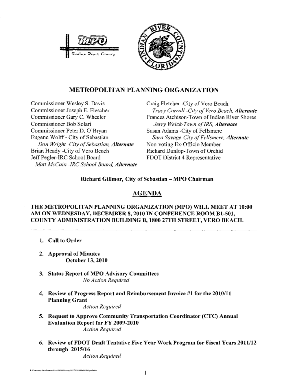 Metropolitan Planning Organization Agenda