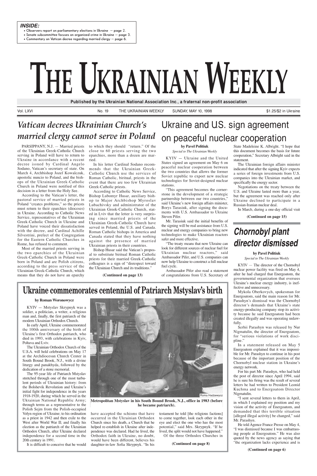 The Ukrainian Weekly 1998, No.19