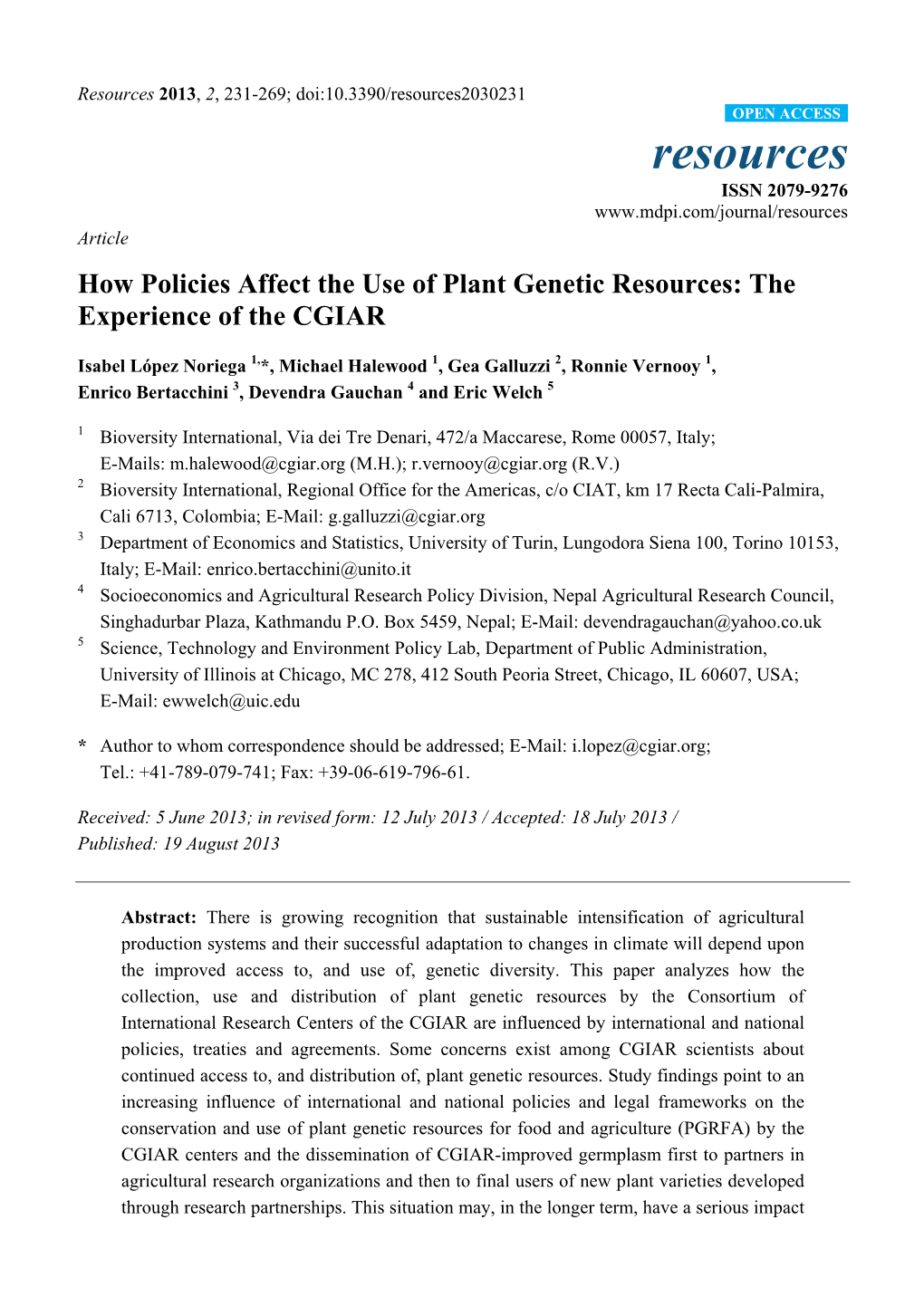 How Policies Affect the Use of Plant Genetic Resources: the Experience of the CGIAR