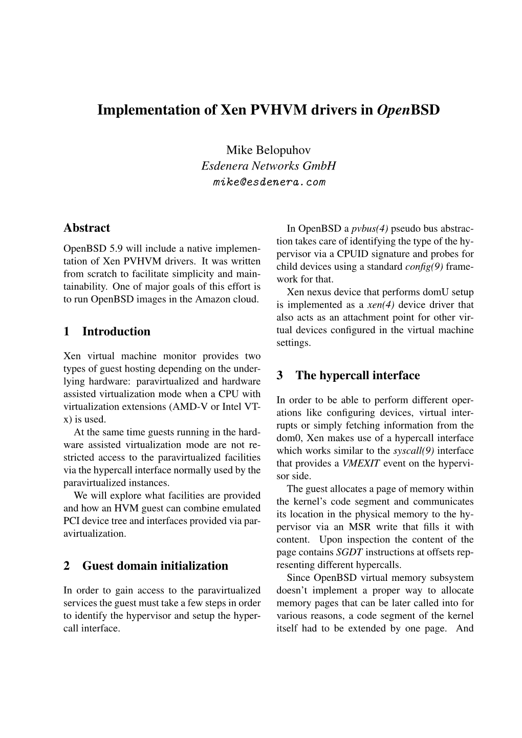 Implementation of Xen PVHVM Drivers in Openbsd