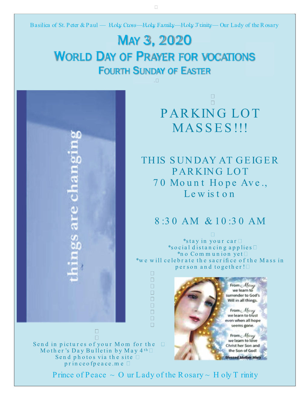 May 3, 2020 World Day of Prayer for Vocations Fourth Sunday of Easter .