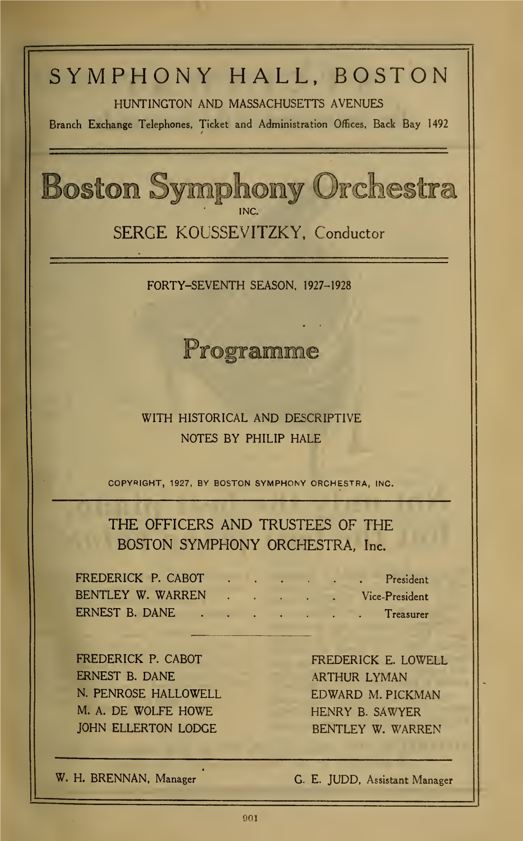 Boston Symphony Orchestra Concert Programs, Season 47,1927-1928, Subscription Series