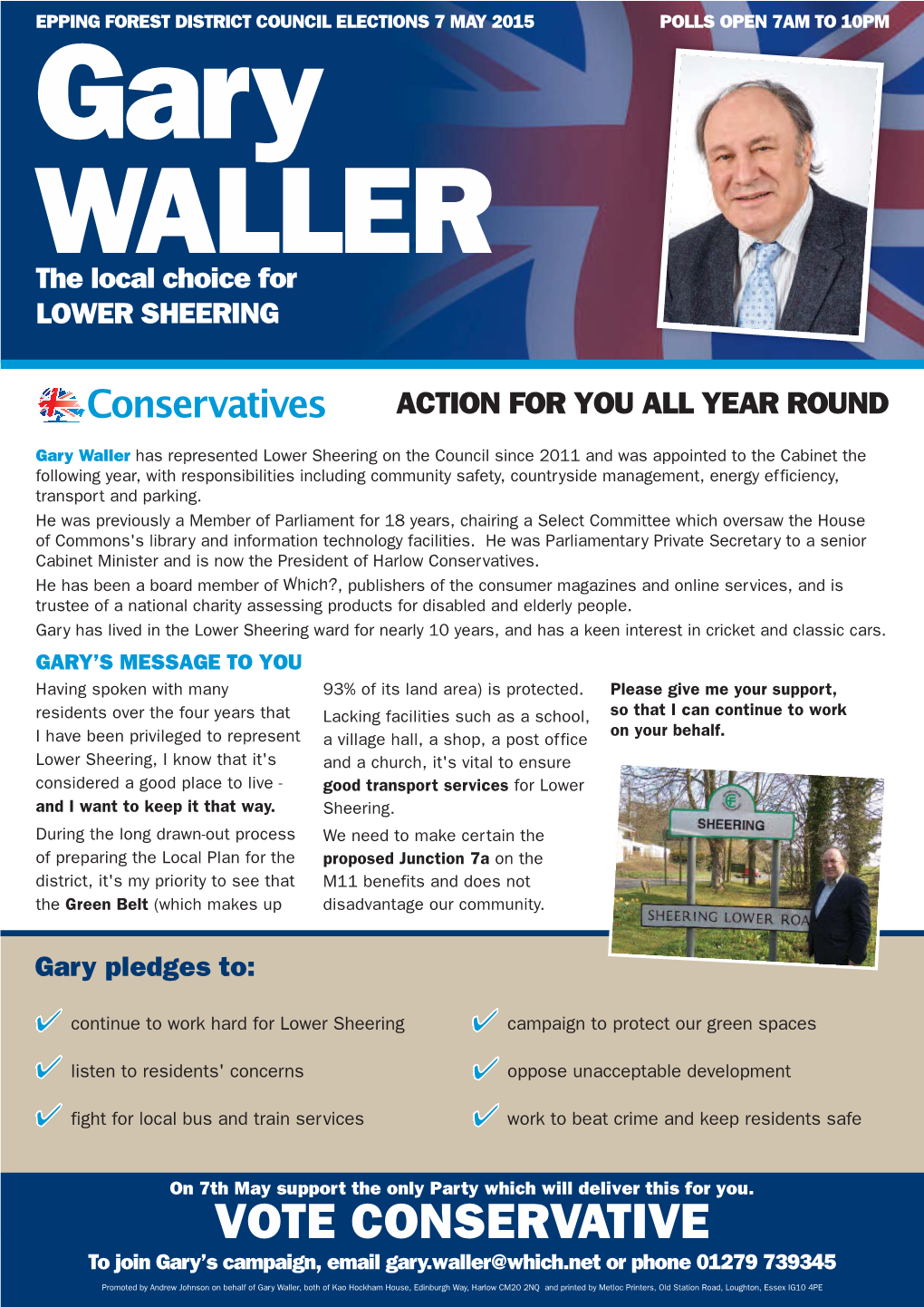 VOTE CONSERVATIVE to Join Gary’S Campaign, Email Gary.Waller@Which.Net Or Phone 01279 739345