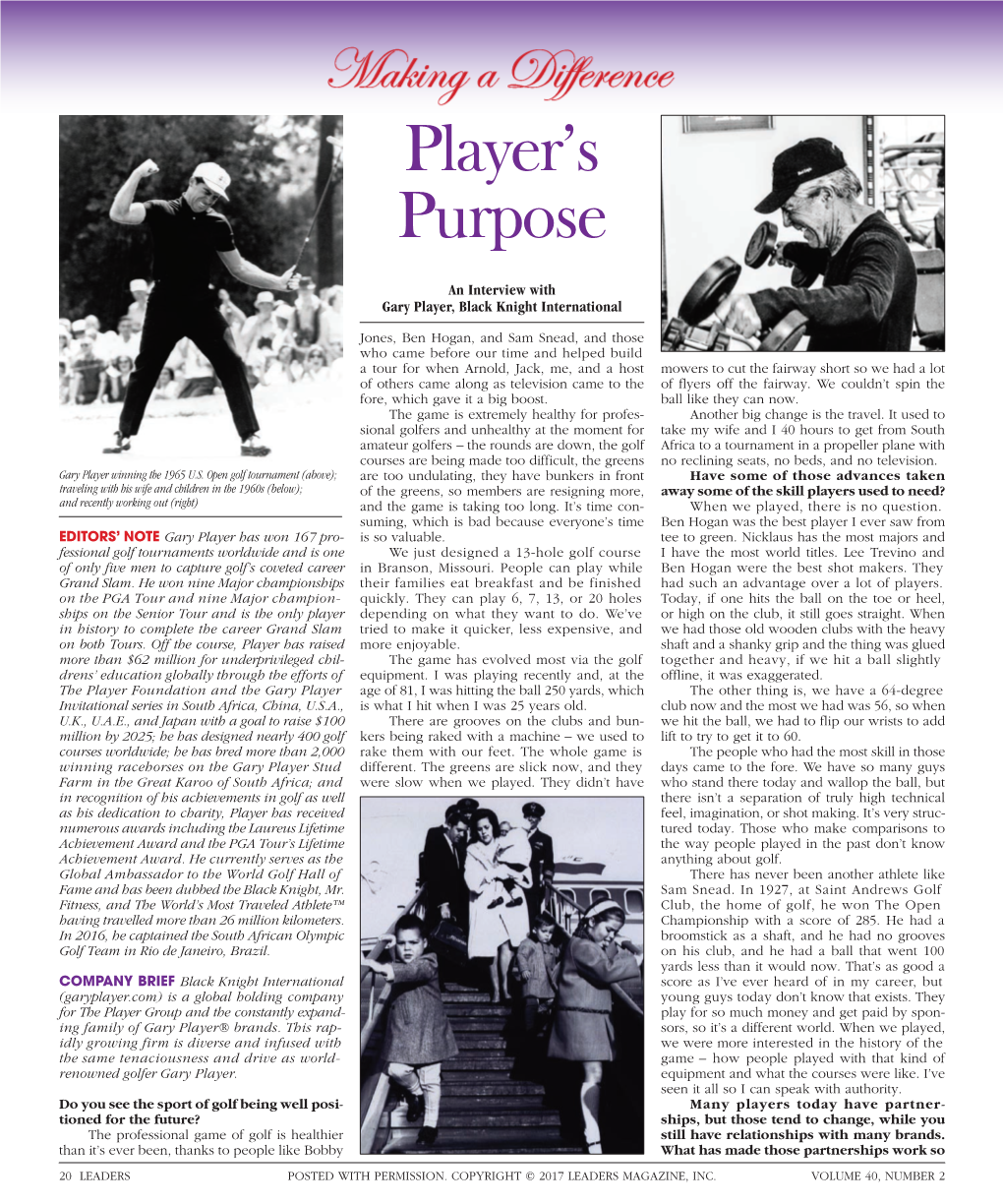 To Download a PDF of an Interview with Gary Player, Black Knight International