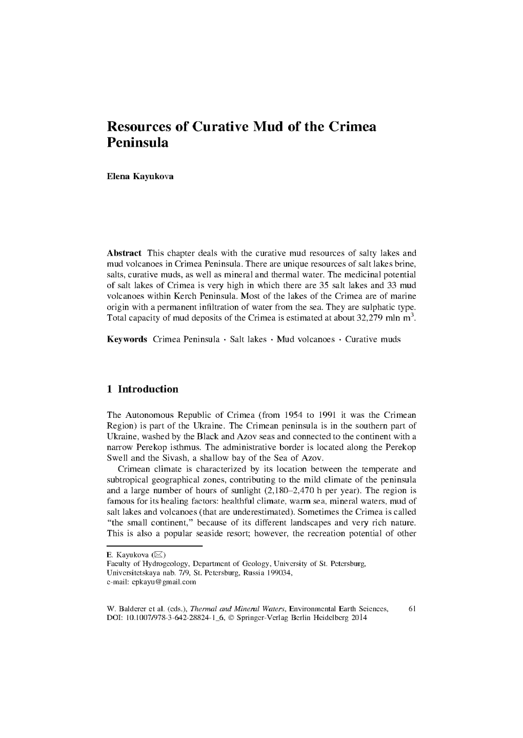 Resources of Curative Mud of the Crimea Peninsula