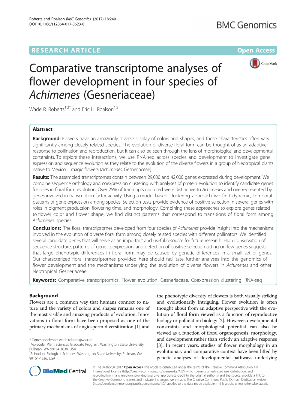 Comparative Transcriptome Analyses of Flower Development in Four Species of Achimenes (Gesneriaceae) Wade R