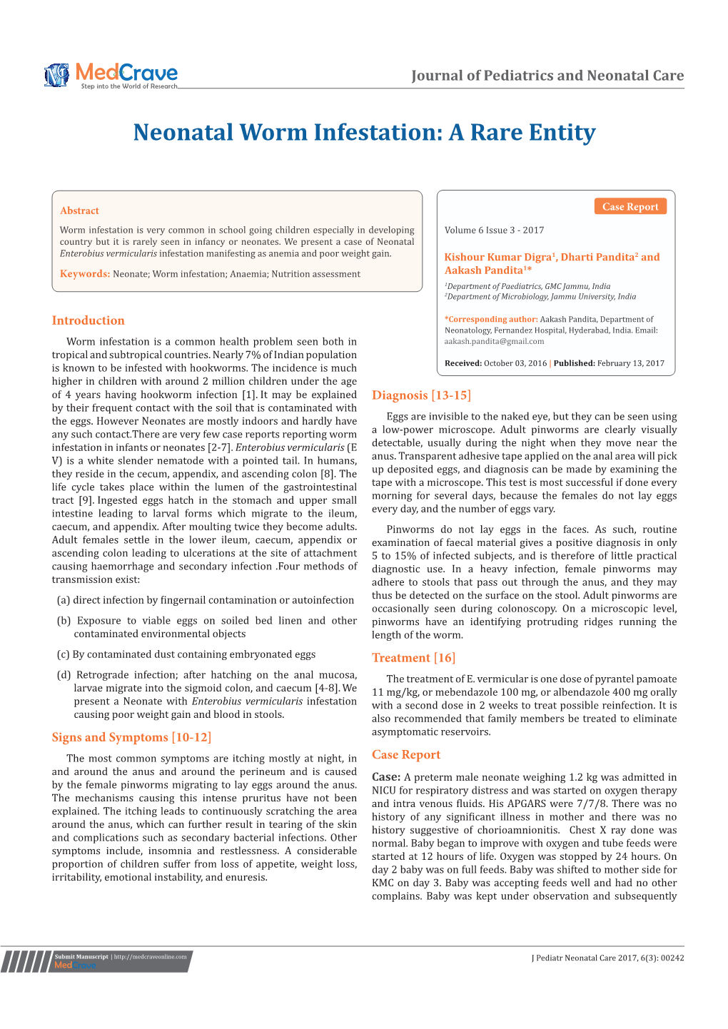 Neonatal Worm Infestation: a Rare Case Series