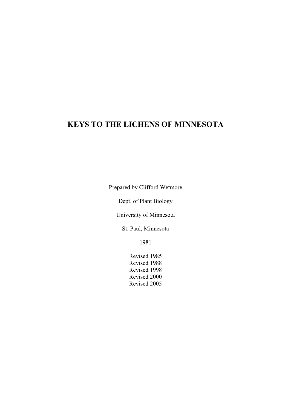 Keys to the Lichens of Minnesota
