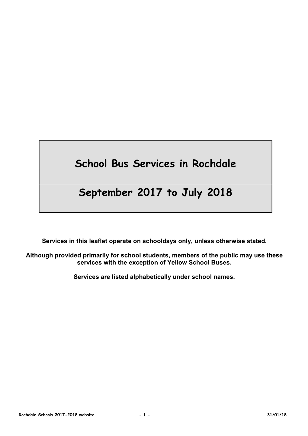 School Bus Services in Rochdale September 2017 to July 2018