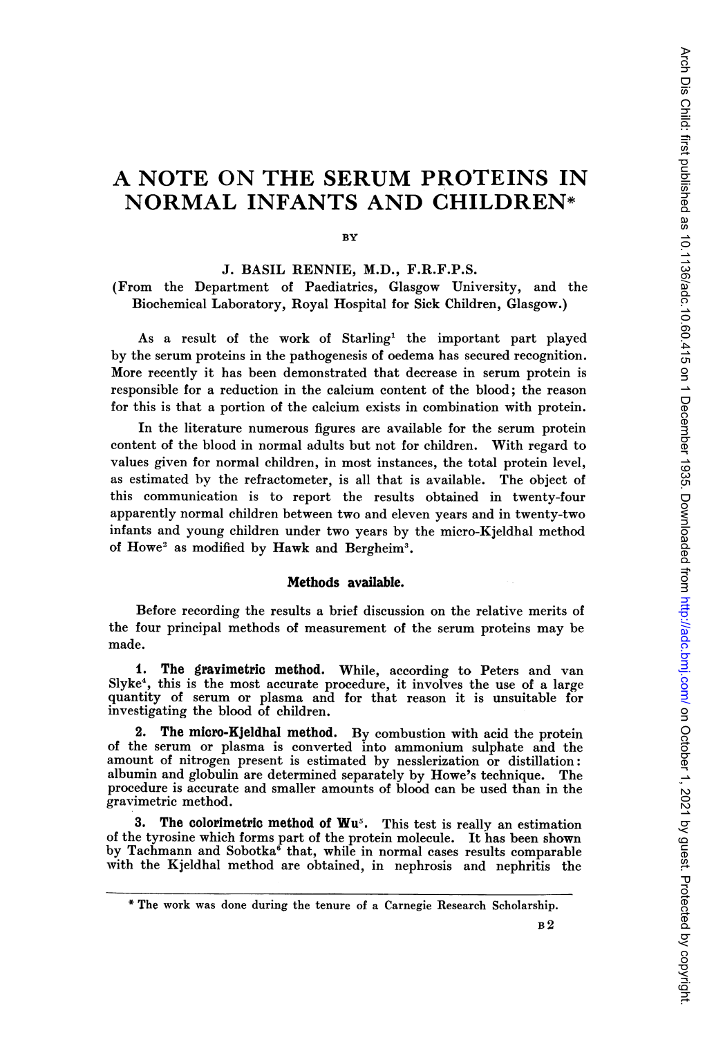 A Note on the Serum Proteins in Normal Infants and Children*