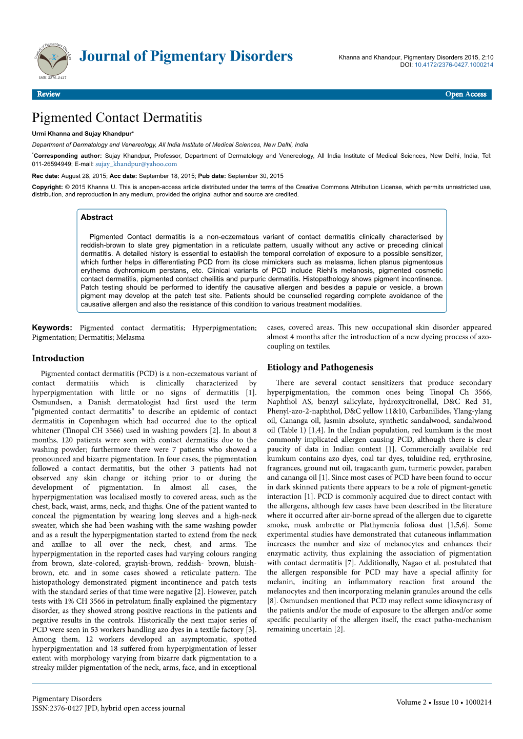 Pigmented Contact Dermatitis