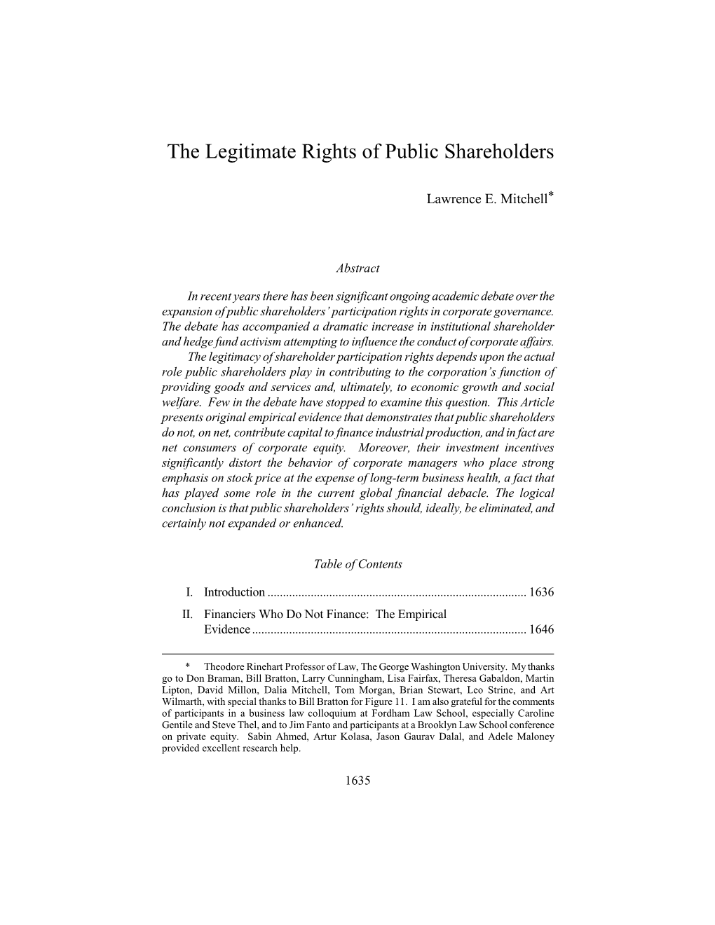 The Legitimate Rights of Public Shareholders