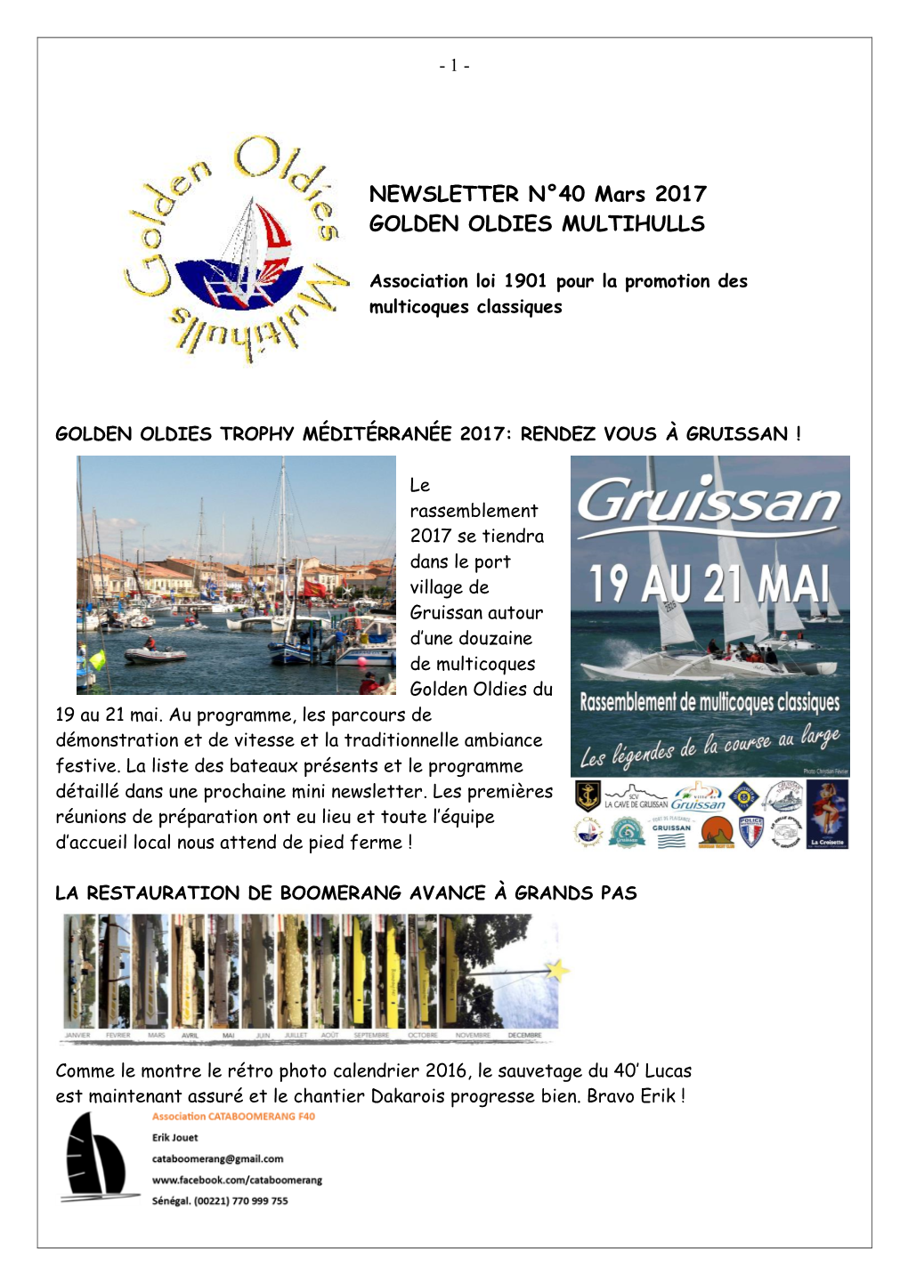 NEWSLETTER N°40 Mars 2017 GOLDEN OLDIES MULTIHULLS