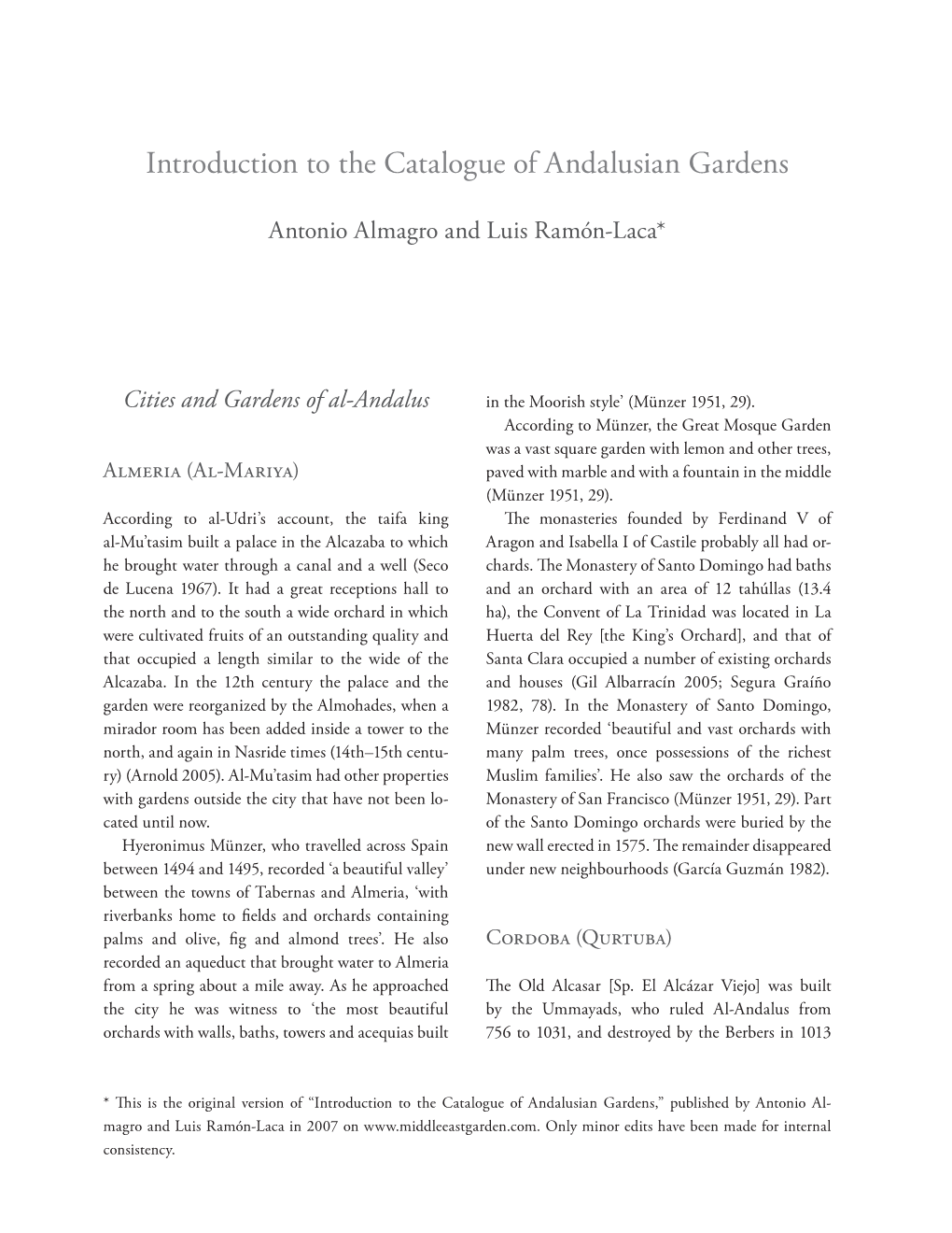 Introduction to the Catalogue of Andalusian Gardens