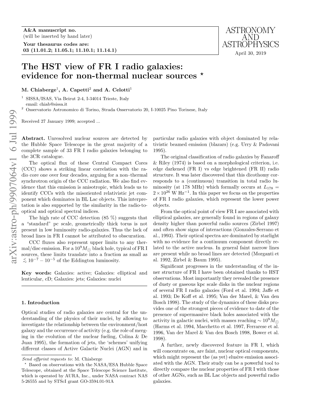 The HST View of FR I Radio Galaxies: Evidence for Non-Thermal Nuclear Sources