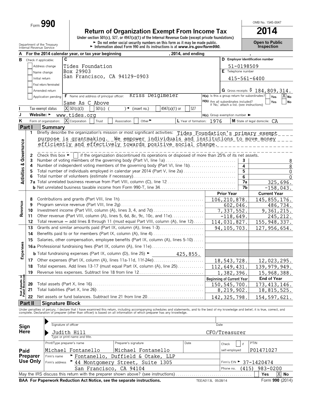 Tides Foundation 2014 Form