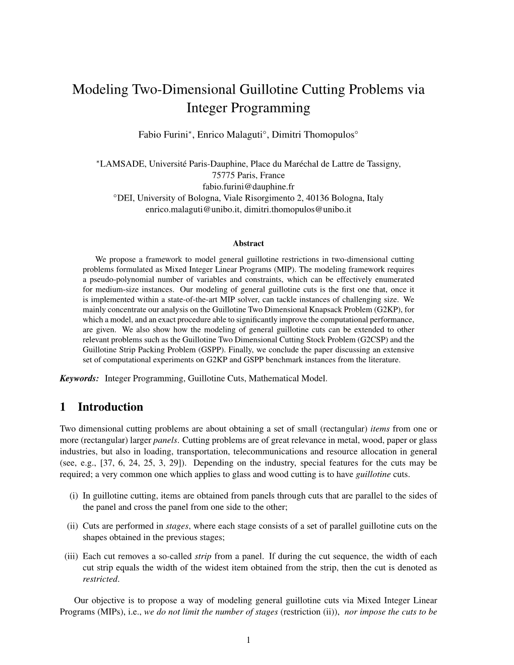 Modeling Two-Dimensional Guillotine Cutting Problems Via Integer Programming