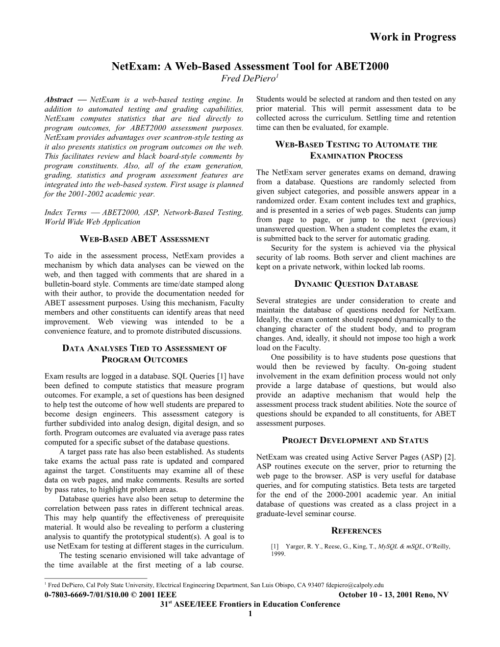 Netexam: a Web-Based Assessment Tool for ABET2000