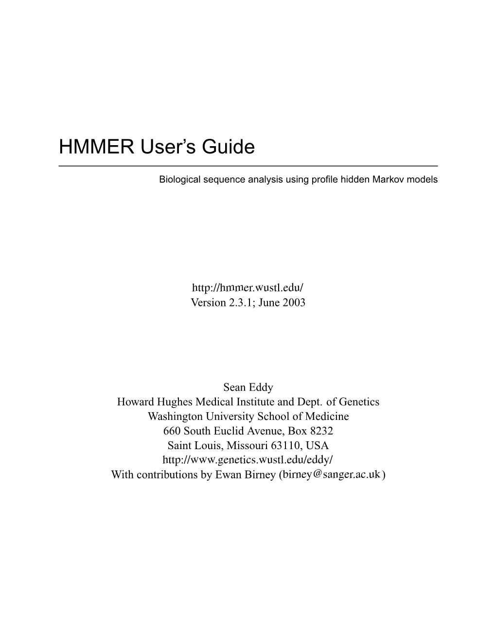 HMMER User's Guide