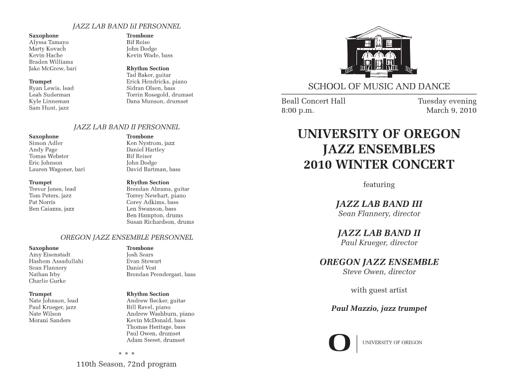 University of Oregon Jazz Ensembles 2010 Winter