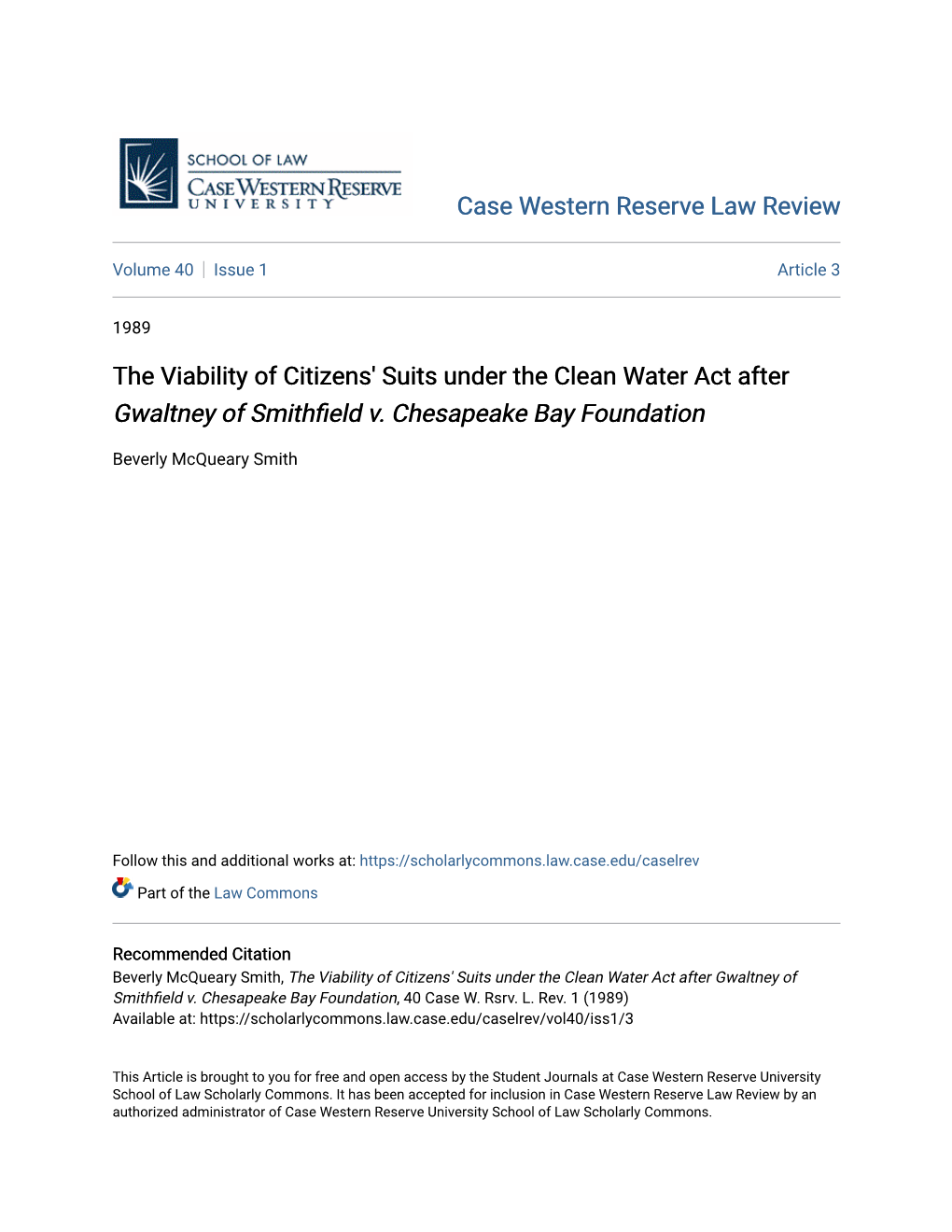The Viability of Citizens' Suits Under the Clean Water Act After &lt;I