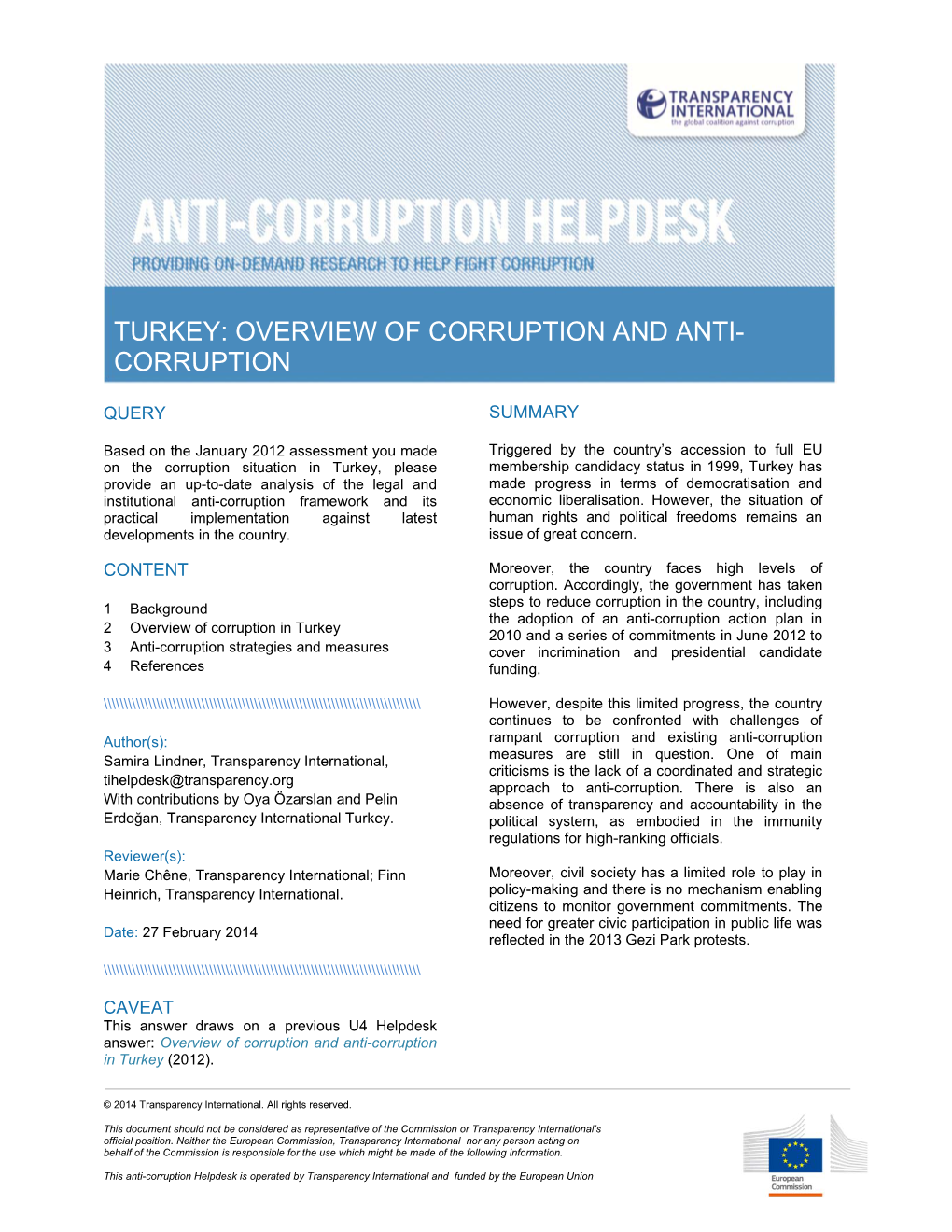 Turkey: Overview of Corruption and Anti- Corruption