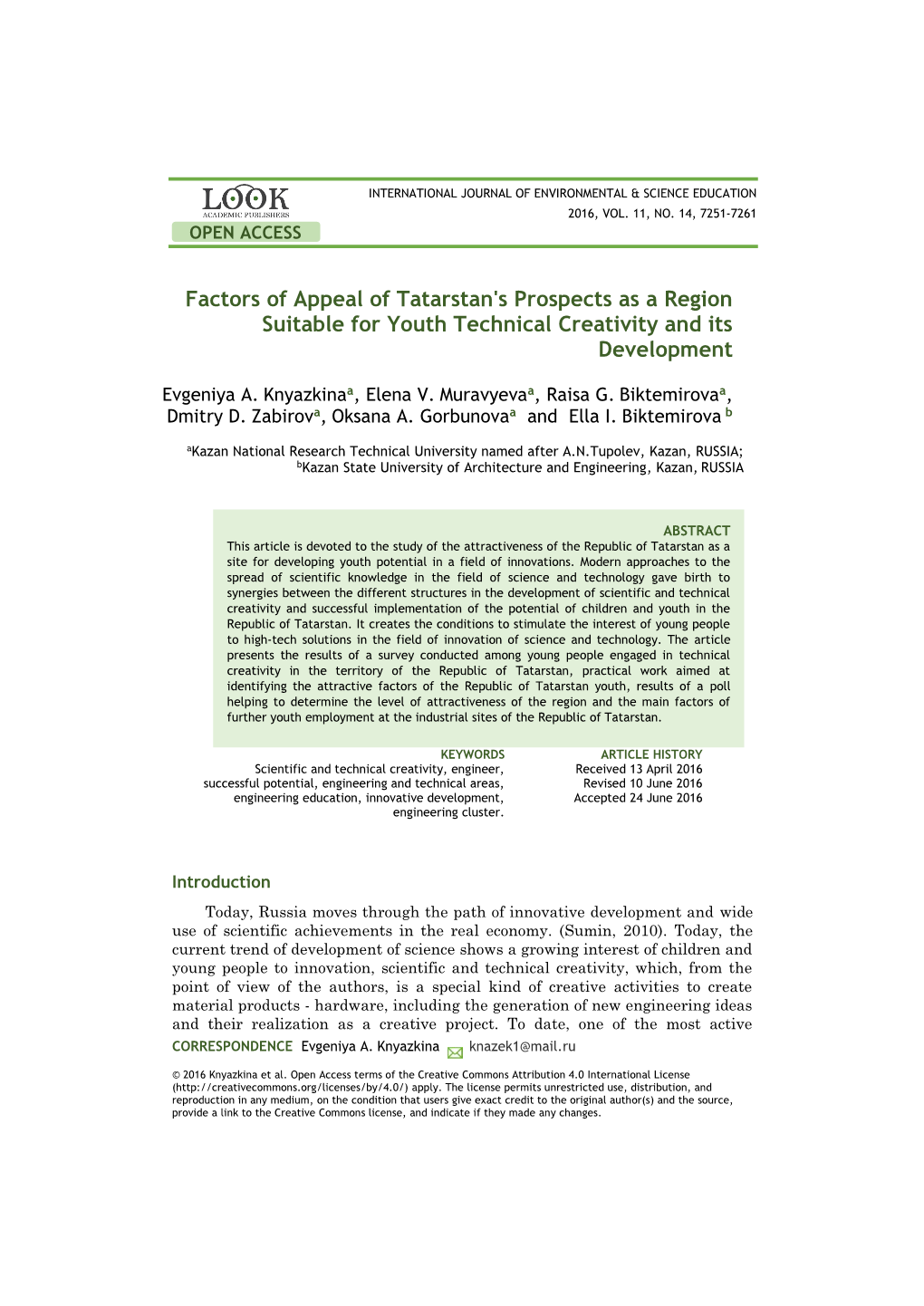 Factors of Appeal of Tatarstan's Prospects As a Region Suitable for Youth Technical Creativity and Its Development