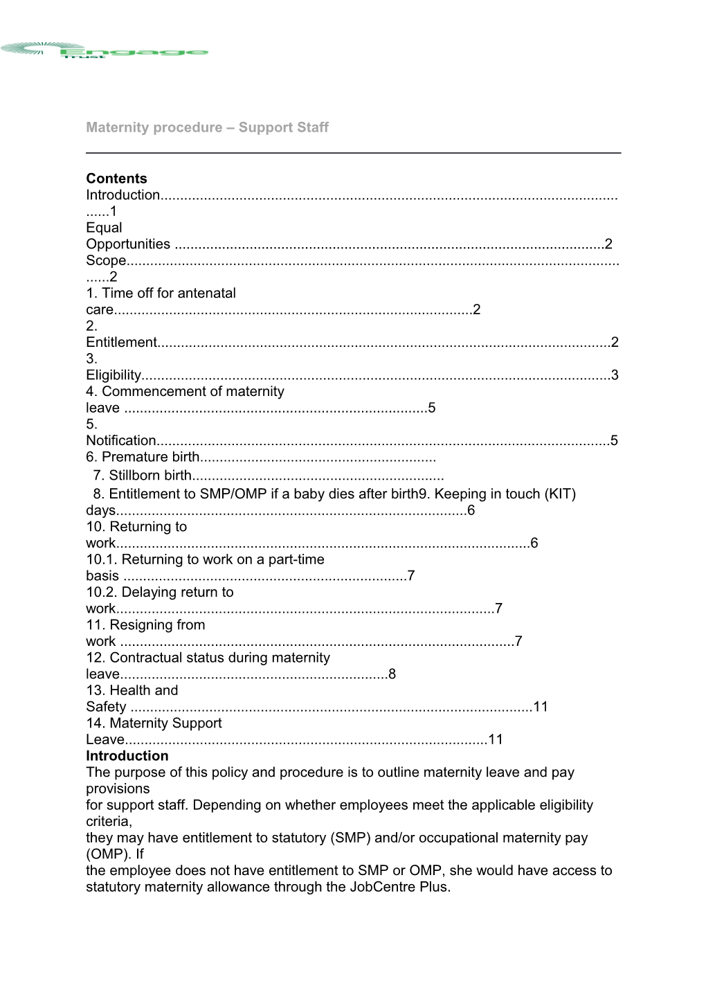 Maternity Procedure Support Staff