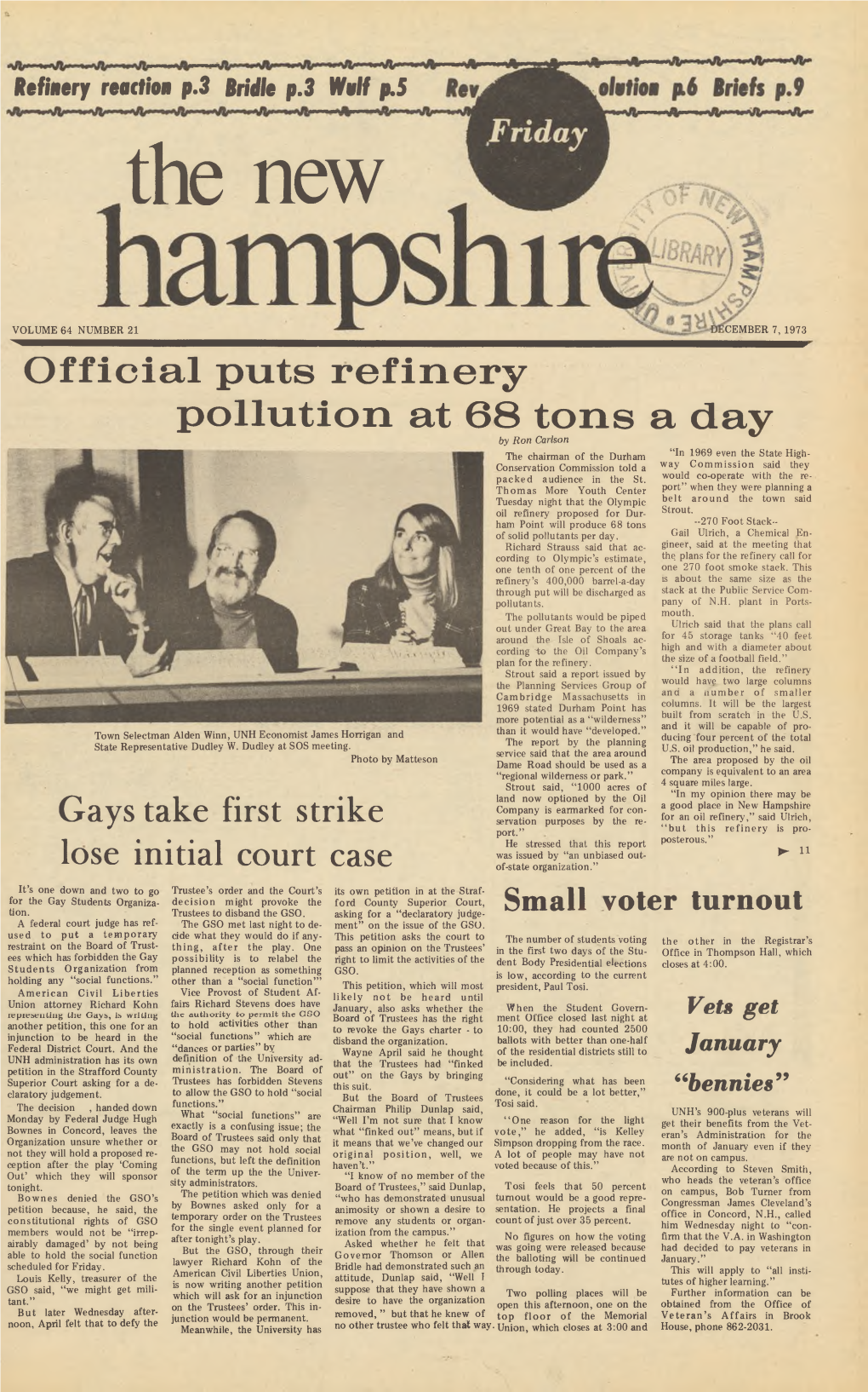 The New Hampshire, Vol. 64, No. 21 (Dec. 7, 1973)