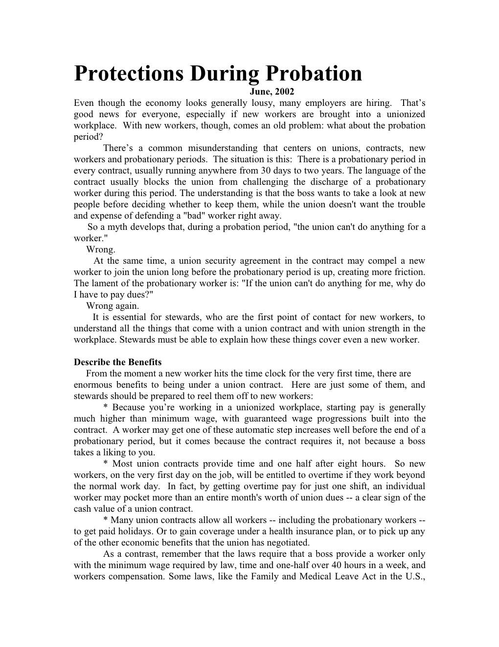 Protections During Probation