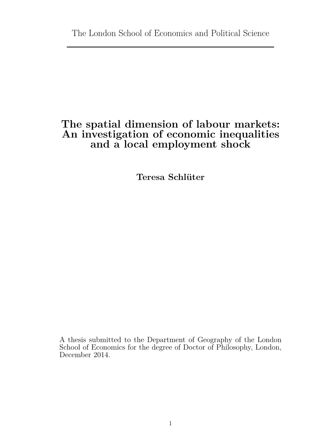 The Spatial Dimension of Labour Markets: an Investigation of Economic Inequalities and a Local Employment Shock