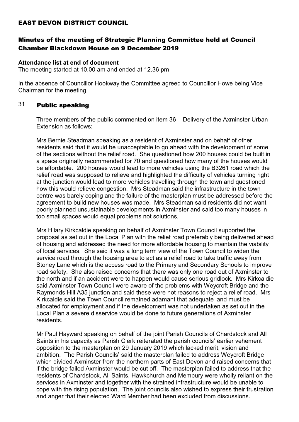 EAST DEVON DISTRICT COUNCIL Minutes of the Meeting of Strategic Planning Committee Held at Council Chamber Blackdown House on 9