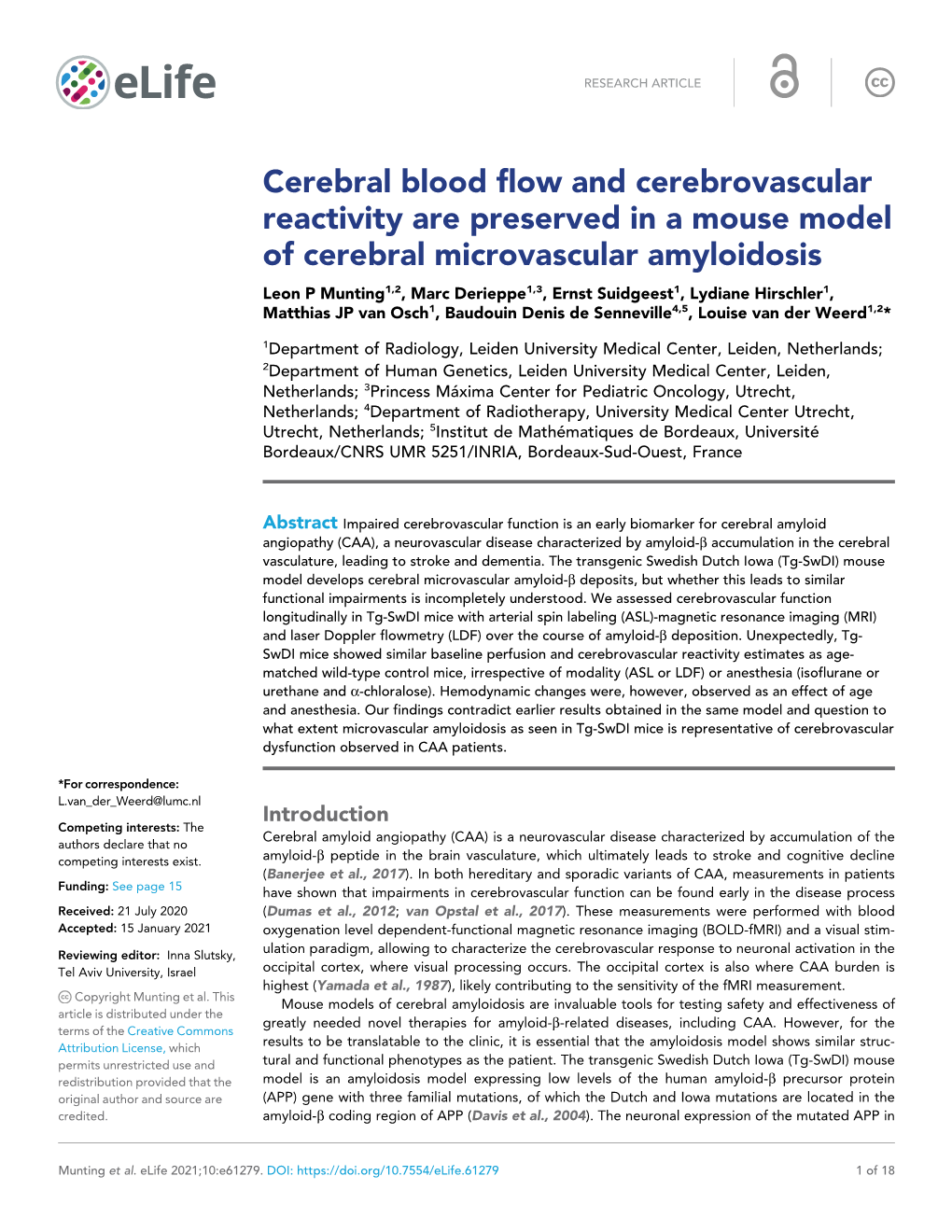 Cerebral Blood Flow and Cerebrovascular Reactivity Are Preserved in a Mouse Model of Cerebral Microvascular Amyloidosis